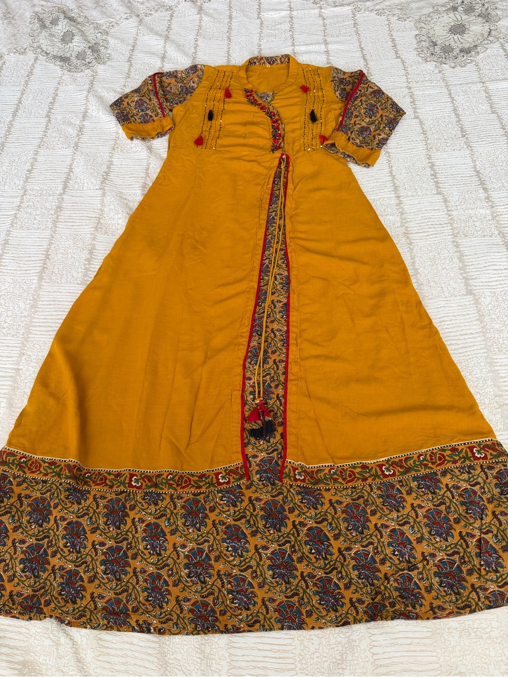 Mustard Yellow ethnic Indian Maxi Dress for women